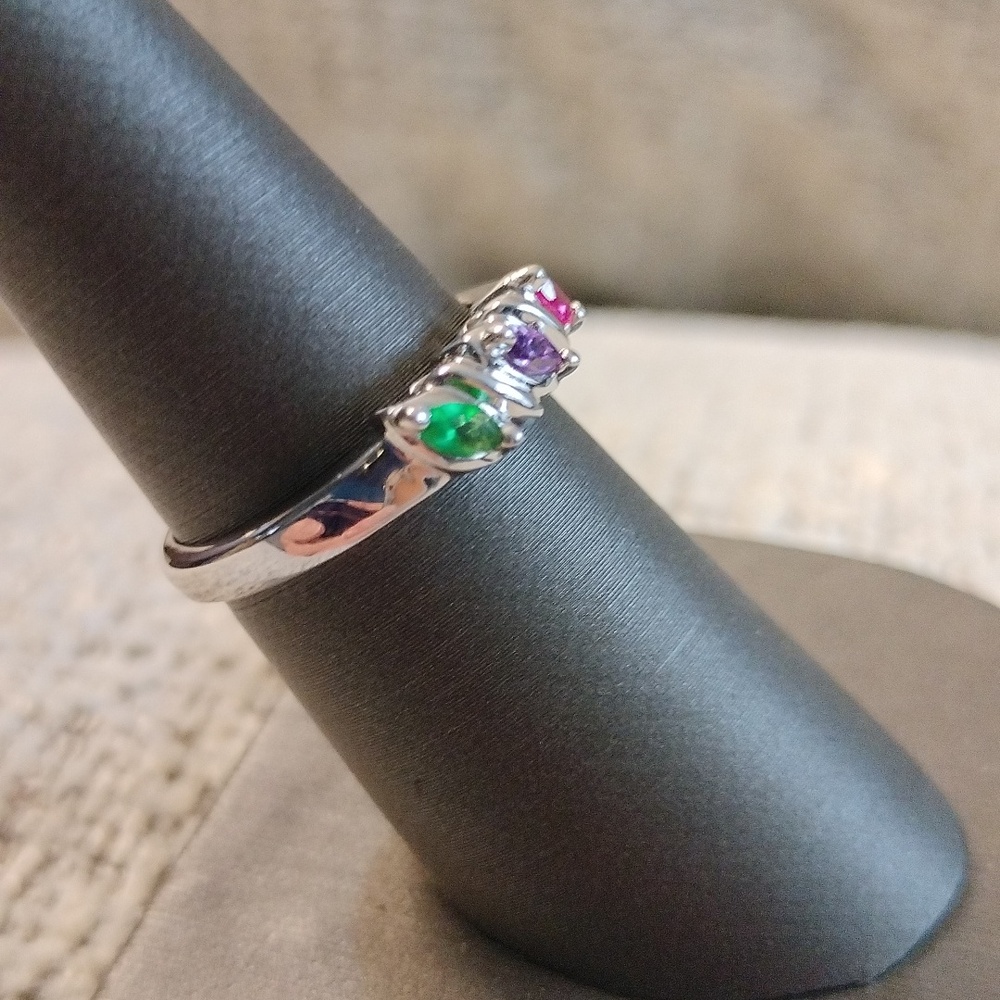 Silvertone Multi Colored Ring Marked Ac Trademark… - image 2